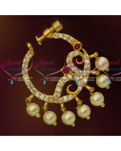 N13671RW American Diamond Ruby White Stones Screw Lock Wear Nose Pins Ring Shop Online