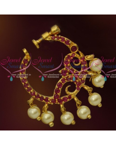 N13671R Ruby Stones Gold Plated Screw Lock Wear Nose Pins Ring Shop Online