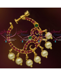 N13671RG Ruby Emerald Stones Gold Plated Screw Lock Wear Nose Pins Ring Shop Online