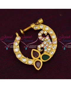 N14200 AD Semi Precious Stones Screw Nath Nose Pin Gold Plated Party Wear Jewellery Online