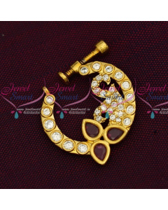 N14202 AD Ruby White Stones Screw Nath Nose Pin Gold Plated Party Wear Jewellery Online