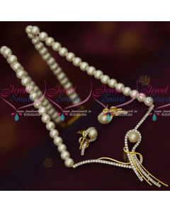 NL14585 Broad Thin Delicate Pendant Design Pearl Mala Latest Low Price AD Jewellery Online