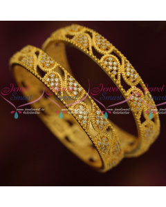 B15420 Sparkling AD Stones Gold Plated Bangles 2 Pieces Set Stones Real Look Finish Online