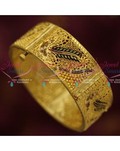 B15416 Gold Plated Enamel Color Broad Screw Open Single Piece Bangle Collections Online