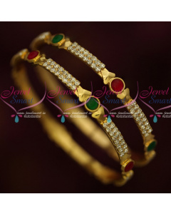 B15916 Kemp Red Green White Stones Gold Covering South Indian Jewellery Online