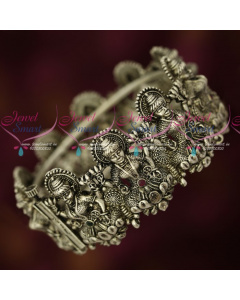 B16954 Silver Plated Oxidised Finish Single Piece Temple Nakshi Bangles Traditional Jewellery