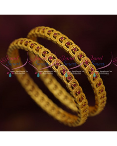 B17449 Exclusive Gold Finish Ruby Bangles Latest Imitation Jewellery Designs
