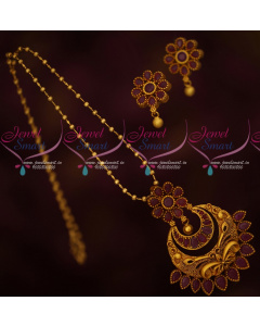 PS17169 Beads Chain Fancy Floral Ruby Pendant Set Fashion Jewellery Designs Online