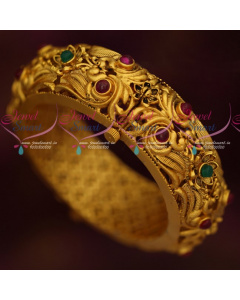 B17945 Broad Floral Peacock Antique Reddish Matte Finish Screw Open Kada Online