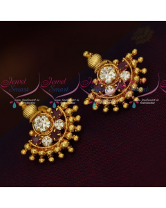 ER18301 Gold Covering South Indian Screwlock Daily Wear Earrings AD Stones Handmade Designs