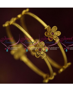 B18505 Antique Casual Wear Elegant Stylish Floral Design Fancy Bangles Ruby Stones Jewelry Online