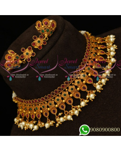 NL19424 Latest Fashion Jewellery Kemp Matte Reddish Choker Necklace Pearl Drops