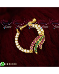 N19499 Fancy AD Stones Jewellery Nath Nose Pin Mookuthi Screw Lock Jewelry Online