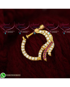 N19500 Fancy Ruby White Jewellery Nath Nose Pin Mookuthi Screw Lock Online