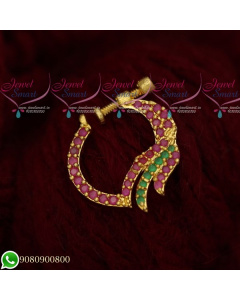 N19501 Fancy Design Ruby Emerald Jewellery Nath Nose Pin Mookuthi Screw Lock Online