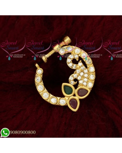 N19511 Nose Ring Designs Multi Colour Stones Online Screw Lock Non Pierced 