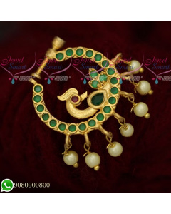 N19513 AD Gold Plated Jewellery Non Piercing Nose Pins Emerald Green Stones