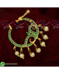 N19514 Gold Plated AD Emerald Stones Screw Open Nose Pins Latest Designs
