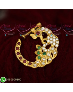 N19520 Peacock Design Nose Ring Online American Diamond Stones Non Piercing Screw Lock