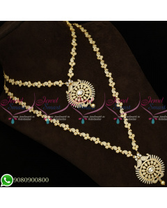 NL19632 Gold Plated Jewellery Necklace Haram Combo Designs AD Stones Matching Bridal Set