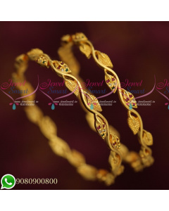 B19732 New Leaf Design Daily Wear Gold Covering AD Stone Bangles Collections Online