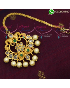 Maang Tikka Chutti Polki Stones Pearl Jewellery Online T19992