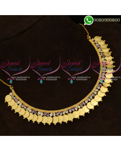 Laxmi Coin Necklace Purple AD White Kasumala Temple Jewellery NL20323