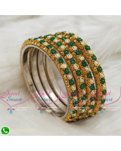 Lac Bangles Indian Jewellery Green Colour 4 Pieces Set Matching B18671