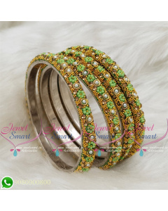 Lac Bangles Indian Jewellery Light Green Colour 4 Pieces Set Matching B18673