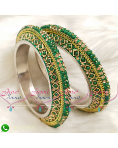 Green Colour Lac Bangles Handmade Brass Base Matching Jewellery B20506