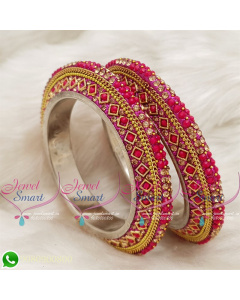 Magenta Colour Lac Bangles Handmade Brass Base Matching Jewellery B20507