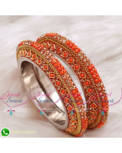 Orange Colour Lac Bangles Handmade Brass Base Matching Jewellery
