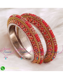 Red Colour Lac Bangles Handmade Brass Base Matching Jewellery B20512
