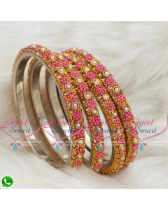 Lac Bangles Pink Colour Indian Jewelry 4 Pieces Set Matching B18680