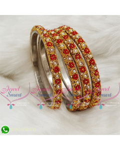 Lac Bangles Red Colour Indian Jewelry 4 Pieces Set Matching B18678