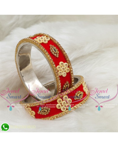 Red Colour Velvet Lac Bangles Handmade Brass Base Matching Jewellery B18666