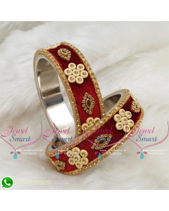 Maroon Colour Velvet Lac Bangles Handmade Brass Base Matching Jewellery B18655