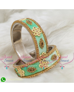 Pista Green Colour Velvet Lac Bangles Handmade Brass Base Matching Jewellery