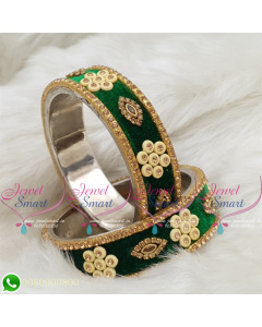 Green Colour Velvet Lac Bangles Handmade Brass Base Matching Jewellery B18665