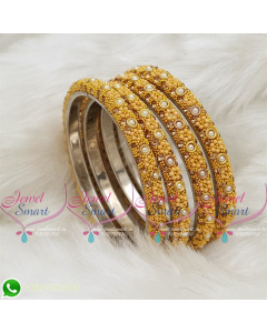 Lac Gala Bangles Indian Jewellery Yellow Colour 4 Pieces Set Matching B18684