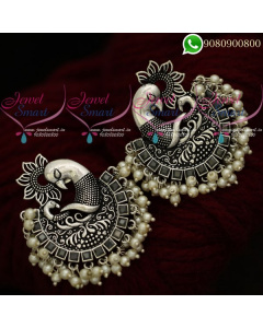 Oxidised Jewellery Silver Earrings Plated Black Stones Online ER20456