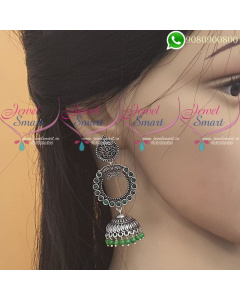 Silver Jhumka Oxidised Jewellery Green Colour Fashion Jewellery J20064G