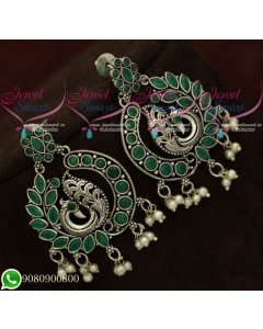 Silver Plated Earrings Peacock Green Oxidised Fashion Jewellery Shop Online ER20589