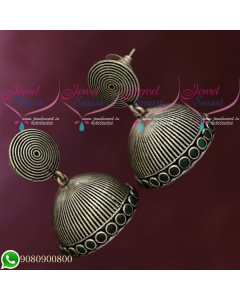 Silver Plated Jhumka Earrings Green Oxidised Jewellery Shop Online J20595