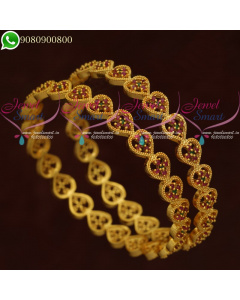 Gold Plated Bangles South Jewellery Designs Ruby Emerald Stones B20681