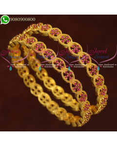 Gold Plated Bangles South Indian Jewellery Oval Design Daily Wear B20682