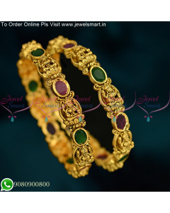 Temple Antique Gold Bangles Matching Jadau Kundan Jewellery Designs B25360