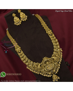Temple Long Necklace With Lakshmi Pendant and Earrings NL27447