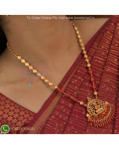 Temple Lakshmi Pendant Coral Beads Gold Plated Traditional Necklace NL27144
