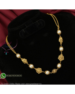 Antique Gold Plated Short Pearl Necklace With Temple Inspired Beads – Real Look Traditional Jewellery NL27353